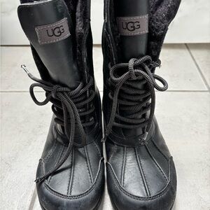 UGG Black Leather Lace-Up Boots
